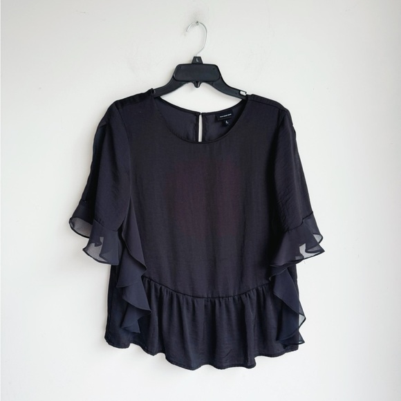 WHO WHAT WEAR Black Silky Ruffle Blouse Women's Small - Picture 4 of 5